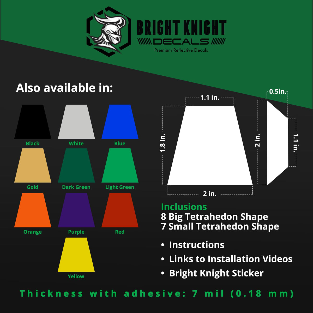 Bright Knight Decals Fire Helmet Tetrahedrons - Set of 16 Reflective Yellow Trapezoid Fire Helmet Stickers - 3M Vinyl with Acrylic Adhesive for Firefighters, Helmets, Laptops & Bumpers, Pack of 2