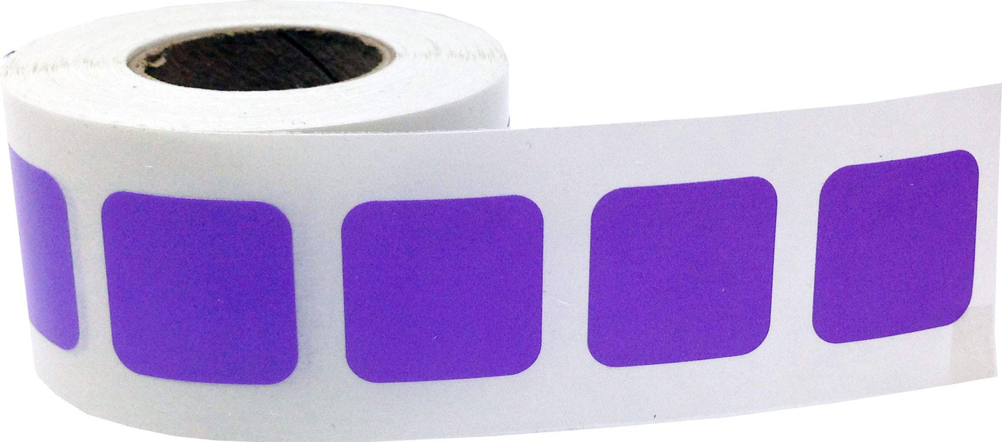 Purple Square Color Coding Labels - 3/4" Inch Vibrant Square Dots, 500 Total Adhesive Stickers on a Roll for Inventory and Organization - Made in The USA Purple