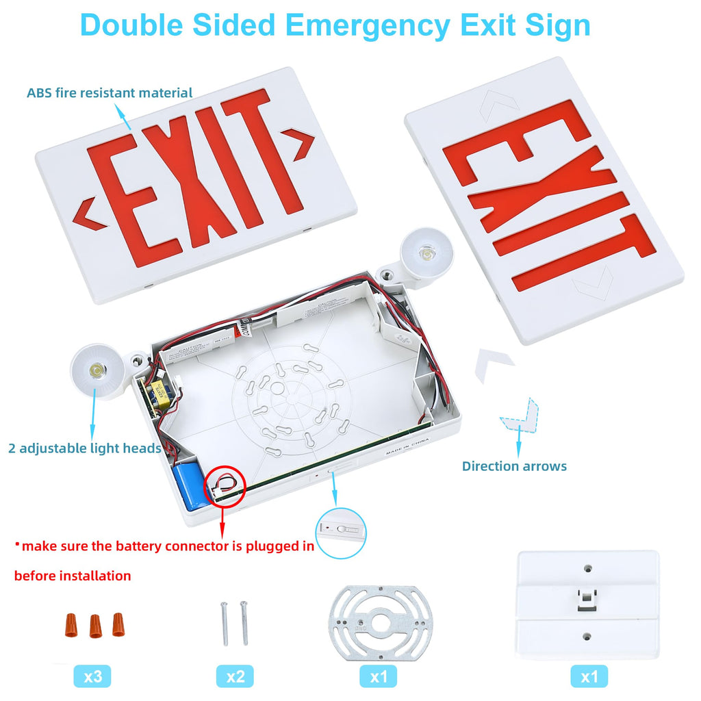 Gruenlich Exit Sign with Emergency Light, Battery Backup, 1 Pack 1-Pack