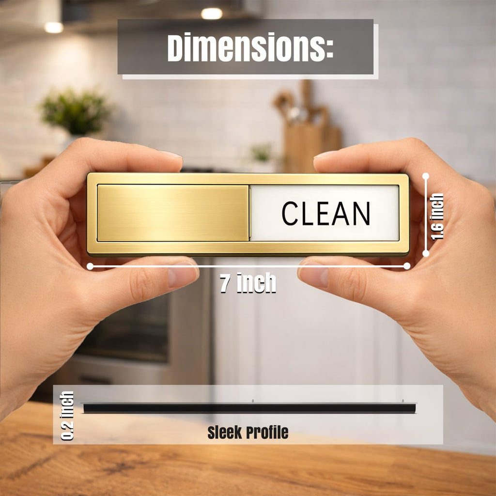 Premium Stainless Steel Clean Dirty Magnet for Dishwasher - Universal Dishwasher Clean Dirty Magnet for All Kitchen Appliances | Smooth Glide & Anti-Rust Frame (7 x 1.6 Inches) (Gold) Gold