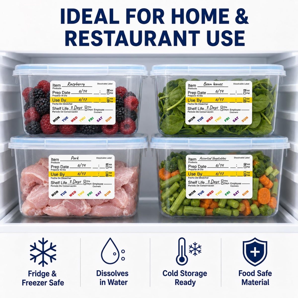Dissolvable Food Rotation Labels 2"×3" Shelf Life Stickers 300 PCS