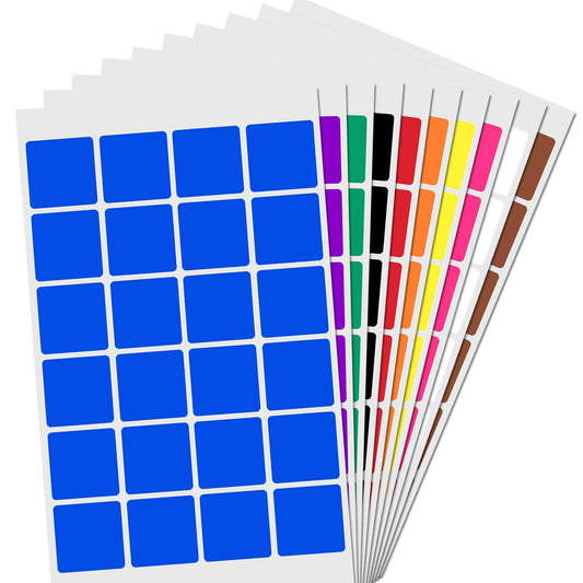 1200 Pieces, 1 inch - Colored Square Shape Stickers Labels - 10 Colors