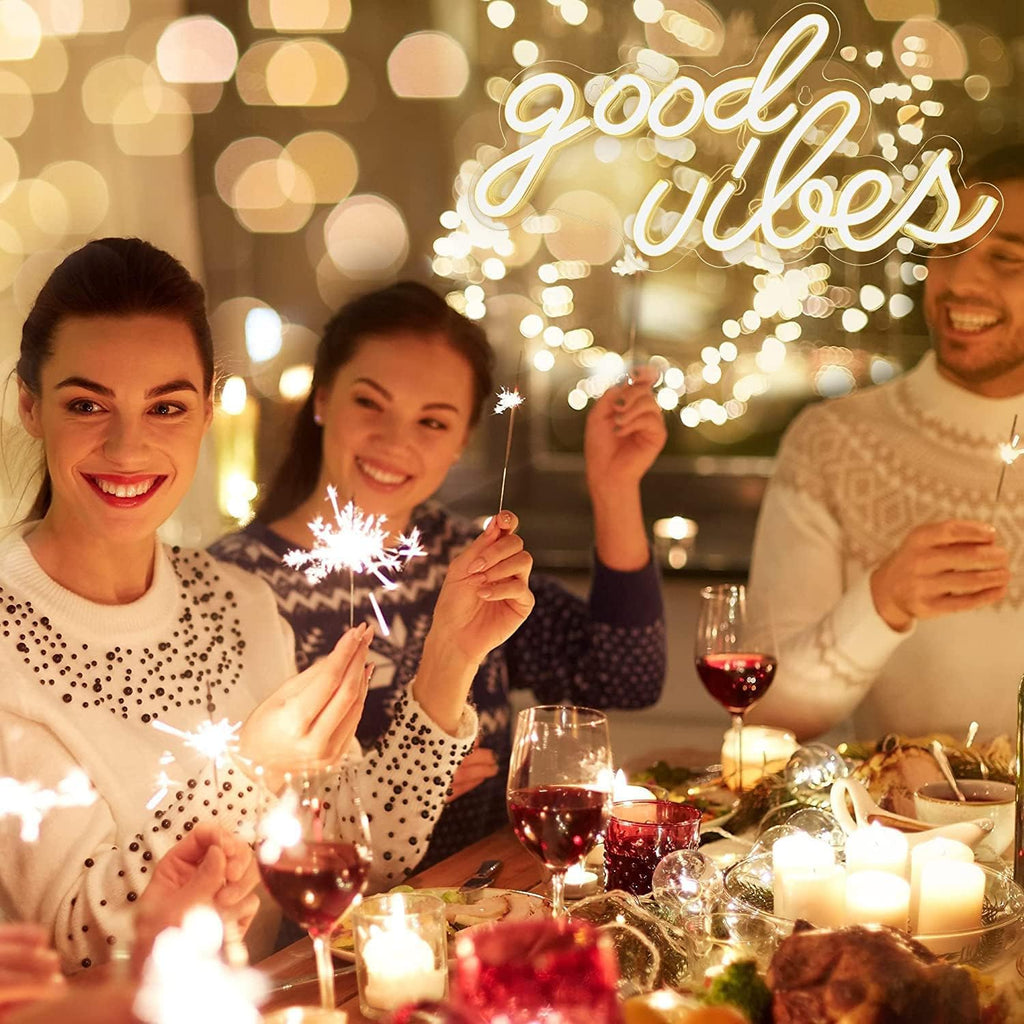 DECANIT Good Vibes Neon Sign Warm White, USB Powered LED Wall Decor