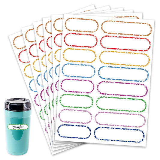 96 PCS Waterproof Bottle Labels, Write-On Kids Name Labels, Self-Laminating Self-Adhesive Bottle Strickers for Daycare School, Assorted Sizes & Colors 96