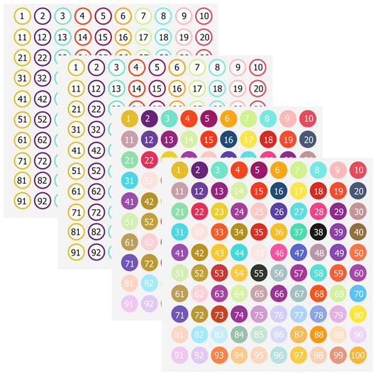Number Stickers 1-100, Small Round Self-Adhesive Vinyl Labels, 1 Inch, 4 Sheets, for Mailbox, Home, Office, Classroom