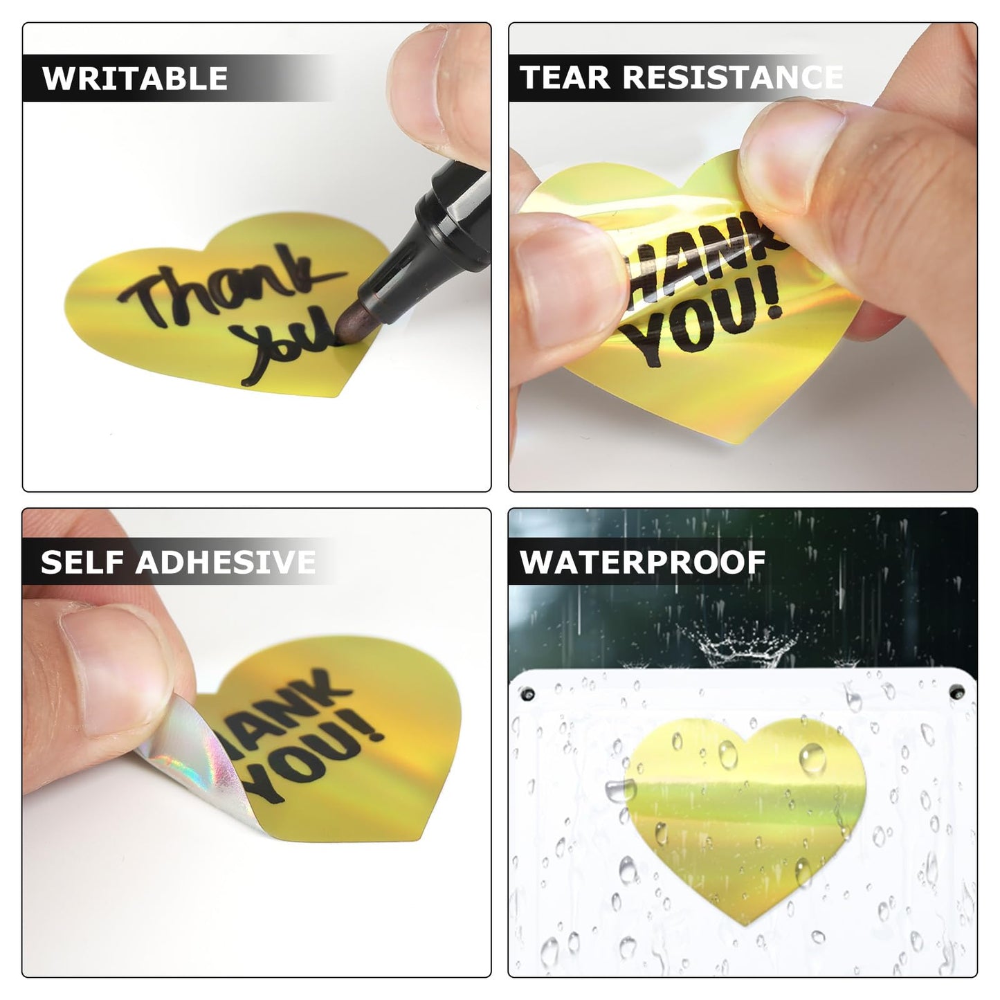Gold Thermal Labels Vinyl 3 Inch Self-Adhesive Holographic Direct Printable Address Stickers Roll Waterproof Printer Decals for QR Code DIY Name Tag 200 PCS Holographic Gold