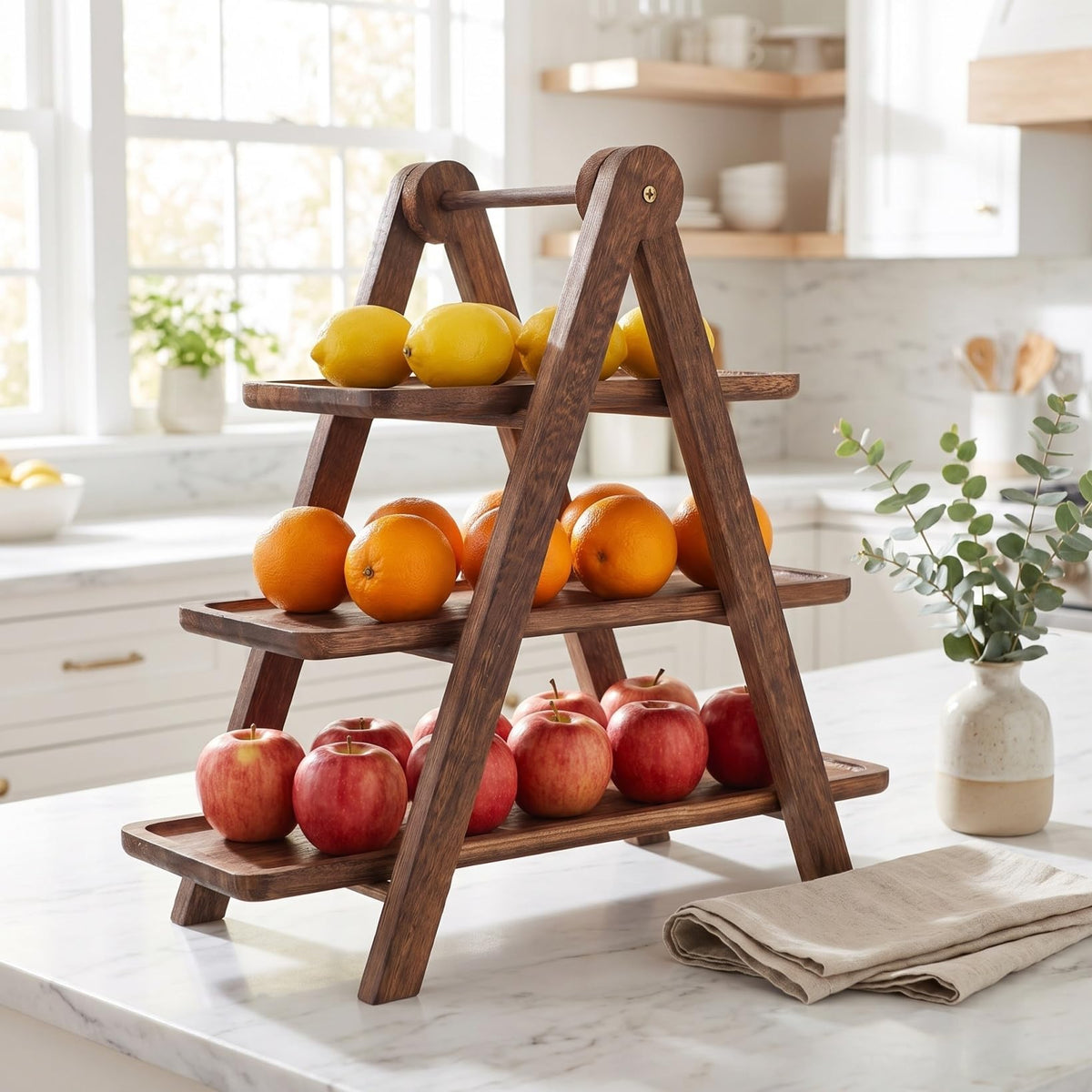 CALLARON Wooden Three-Tier Tray Storage Rack Brown