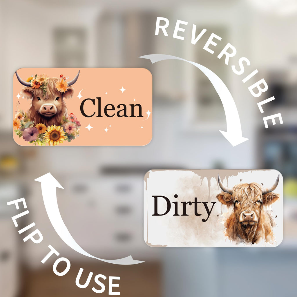 Highland Cow Dishwasher Clean Dirty Magnet, Double-Sided Highland Cow