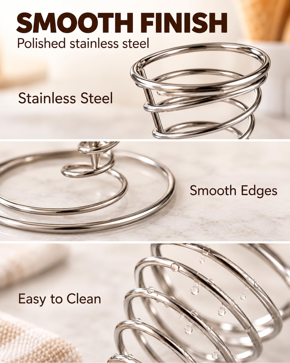 4 Pack Ice Cream Cone Holders, Stainless Steel Spiral Waffle Display Stands with Round Base for Sugar Cones, Pizza, Sushi, Parties, Catering and Dessert Tables