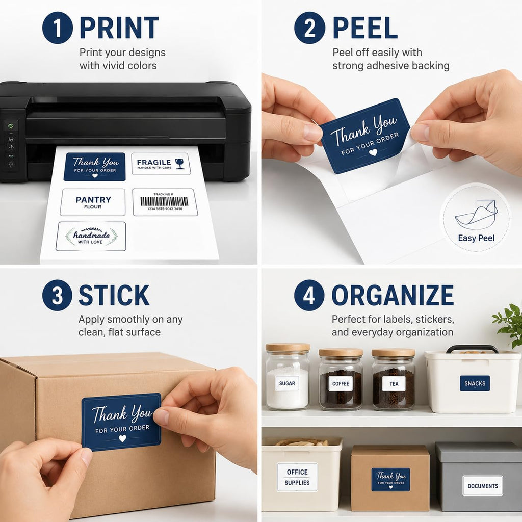 DeBaio Printable Sticker Paper for Inkjet Printer, 100 Sheets 11"x8.5'' Matte Sticker Printer Paper Full Sheet Labels for Laser/Inkjet Printers, Letter Size, Strong Adhesive 11"*8.5"