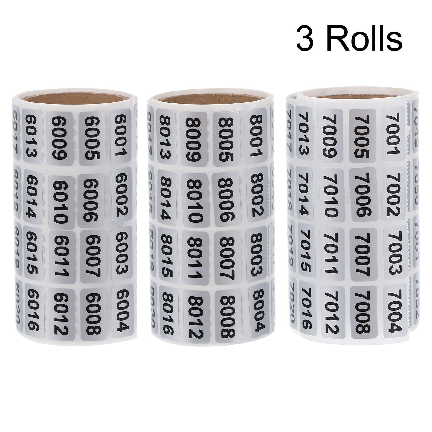 MECCANIXITY Consecutive Number Stickers, 6001 to 7000, 7001 to 8000, 8001 to 9000 Inventory Label Numbers for Office Warehouse Numbering, Total 3000pcs