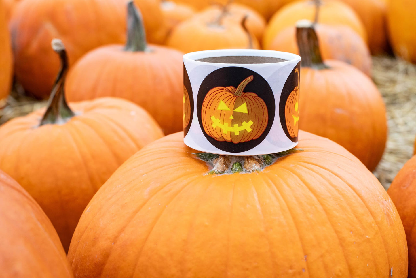Halloween Pumpkin Stickers 2.5 Inch Round Circle Dots 4 Different Designs 100 Total Adhesive Stickers