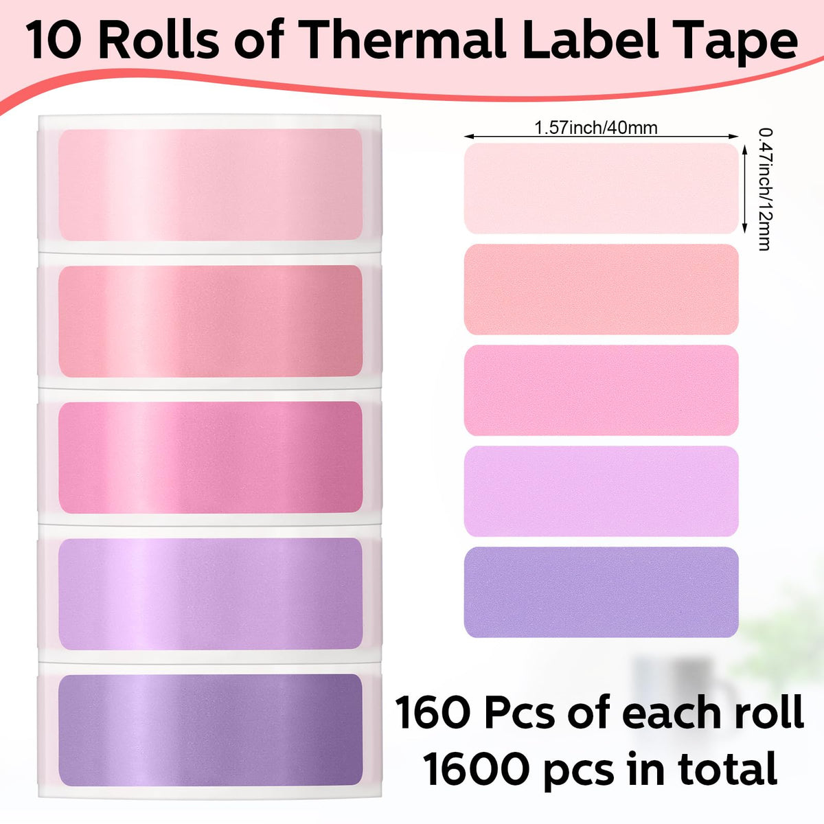 Gersoniel 1600 Pcs Label Tapes Compatible with D30 Label Printer Laminated Labeling Stickers Thermal Labels for Home Office(Pink, Purple,12x40mm) Pink, Purple 12x40mm