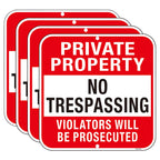 Large (4 Pack) Private Property No Trespassing Sign, 12x12 Inches Metal Heavy Duty Reflective Aluminum, Violators Will Be Prosecuted, Weatherproof Up to 7 Years Outdoor 12x12 Inch 4-Pack