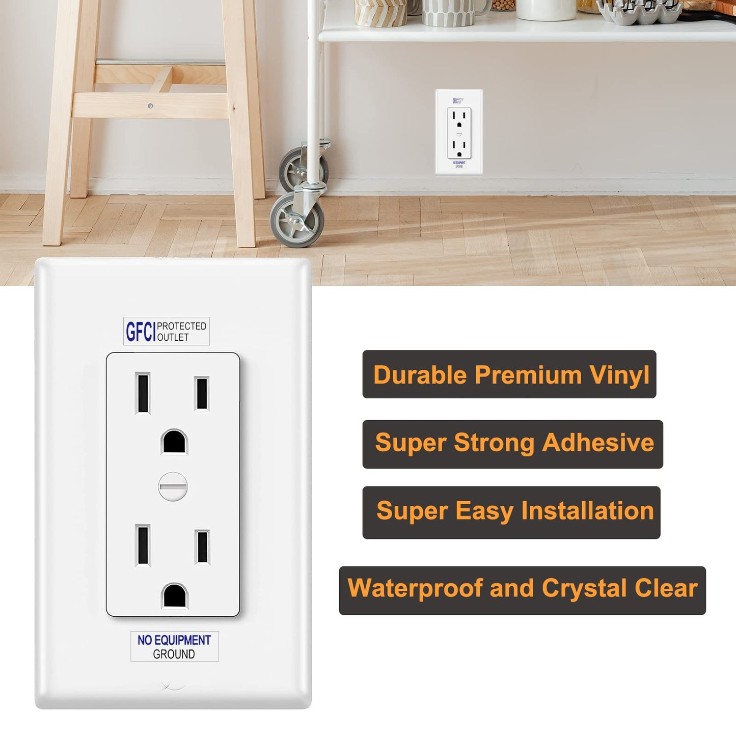 GFCI AFCI Protected Outlet Receptacle Plates Label Sticker Decal No Equipment Ground Blue Print On Clear remarking (96pcs 0.27" x 0.95")