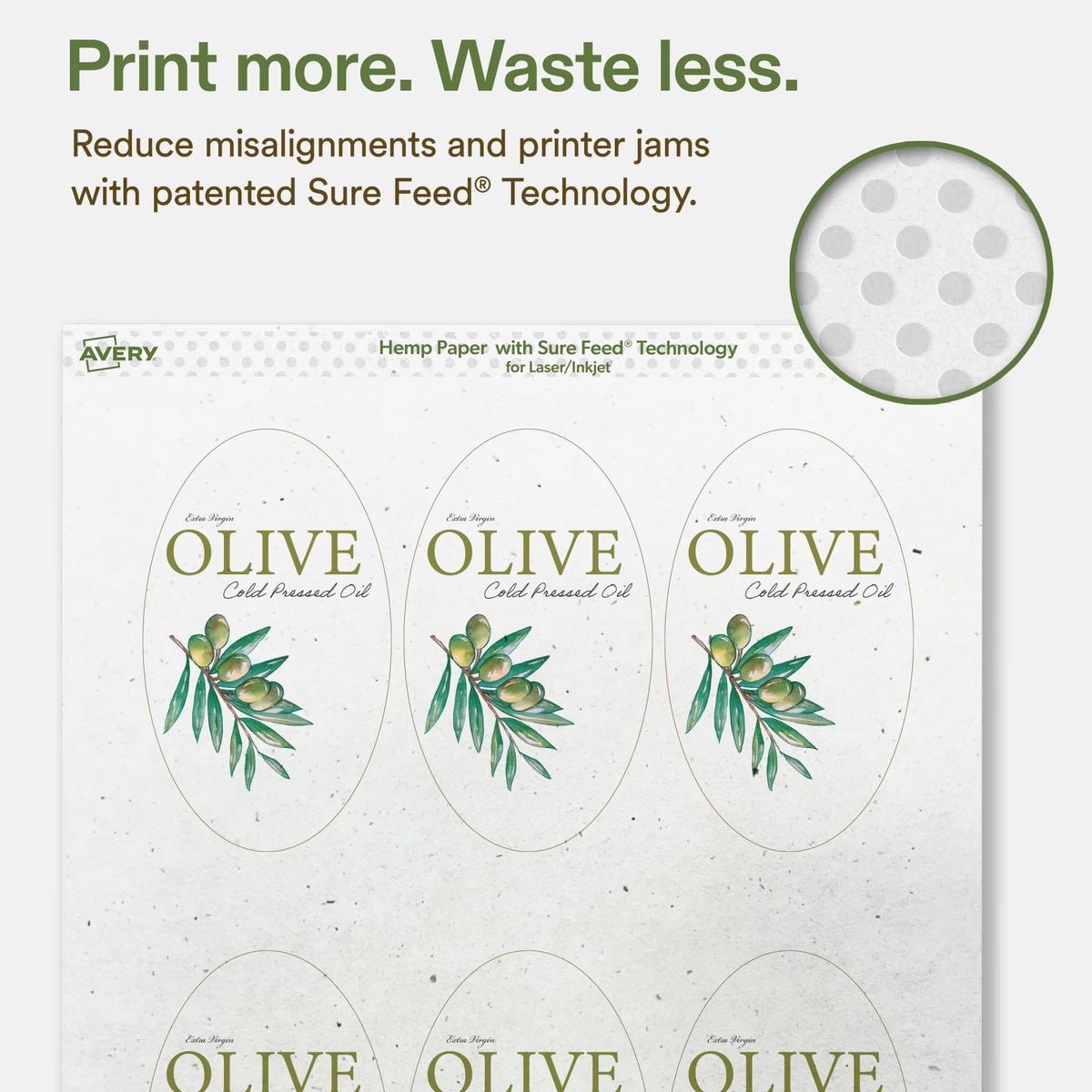 Avery® Printable Oval Hemp Labels, Sure Feed® Technology, 4-1/4" x 2-1/2", Off-White, Laser & Inkjet Compatible, 120 Total, Great for Product Branding, Packaging, and More 120 Labels