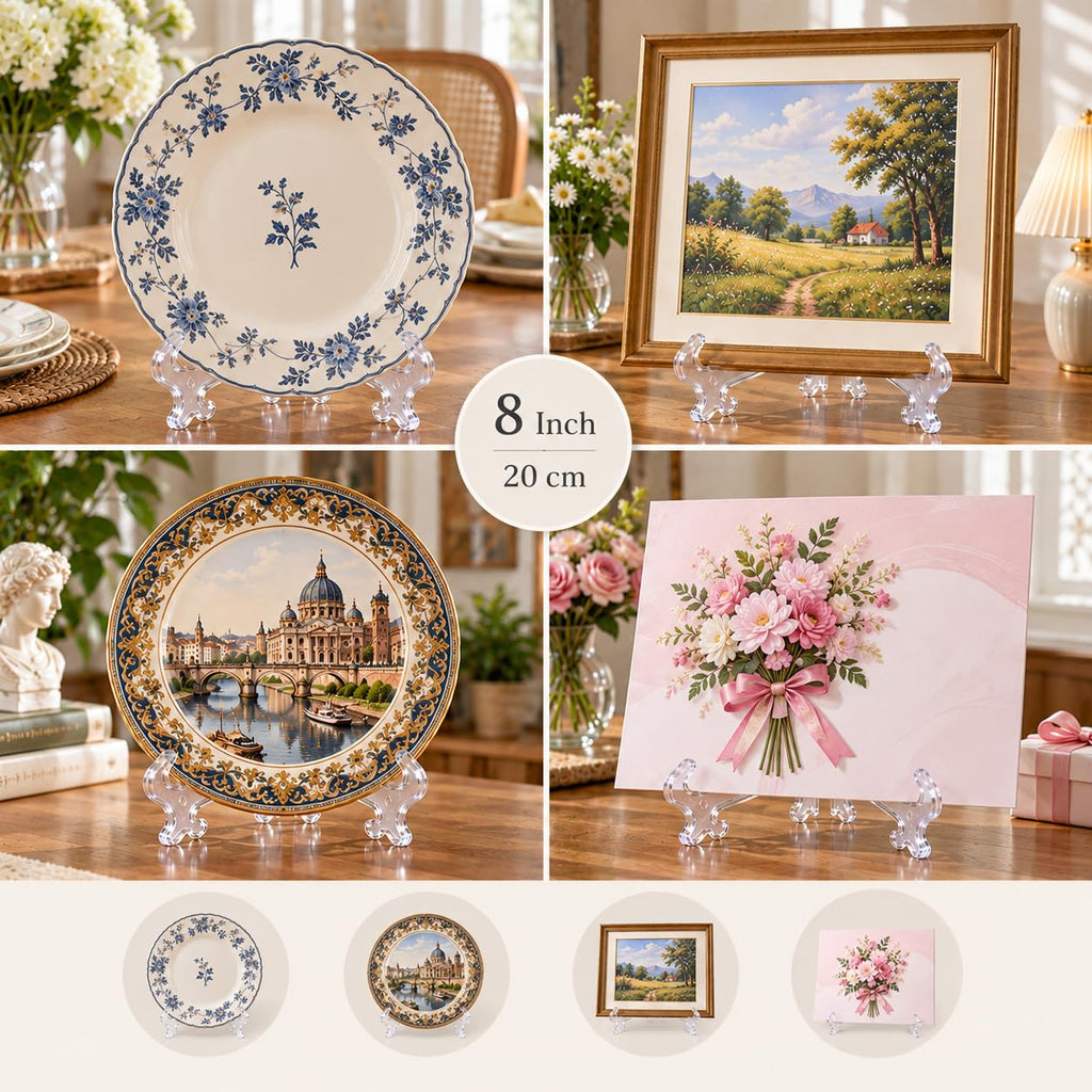 Clear Plate Stands for Display, 8 Inch (20 cm), 4 Pcs