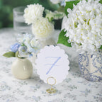 Wedding Table Numbers 1-20 for Wedding Reception with Gold Holders Scalloped Blue