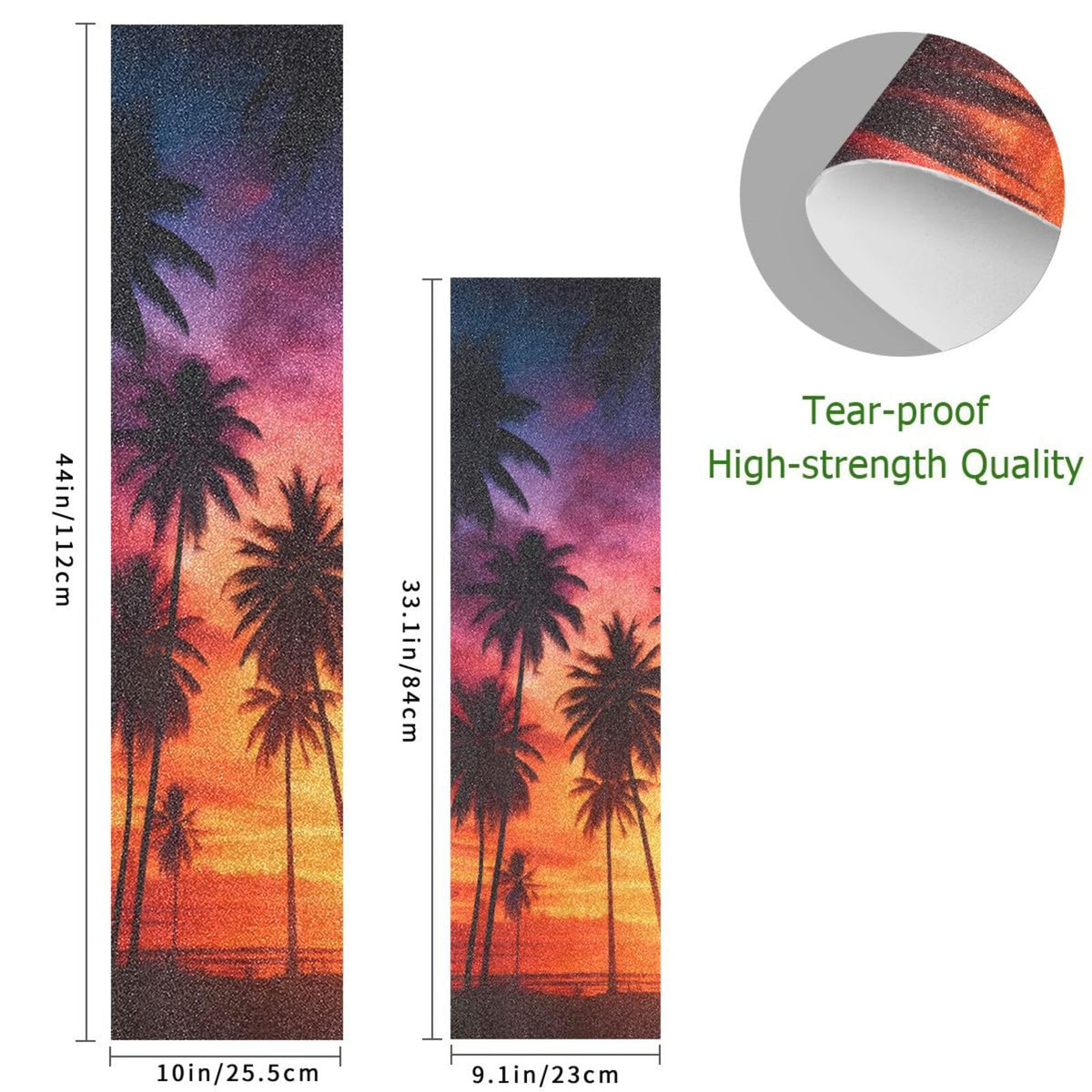 ALAZA Longboard Grip Tape Skateboard Grip Tape Sheets Design Silhouette Palm Trees Tropical 33"X 9" Bubble Free Anti Slip Scooter Deck Sand Paper for Rollerboard 33.1x9.1in Orange