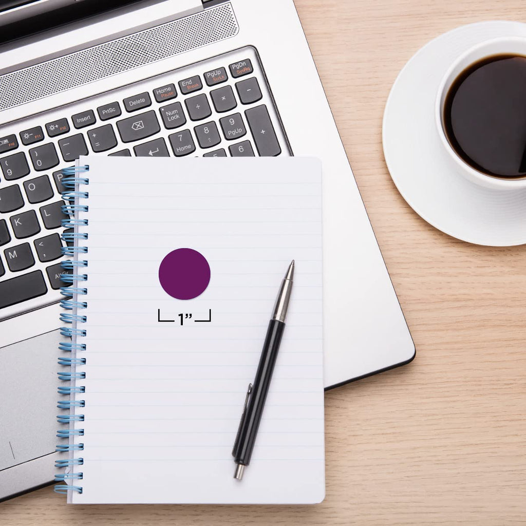 Purple ChromaLabel 1-inch round color-coding label sticker sheet with 20 removable dot stickers for organizing and labeling.