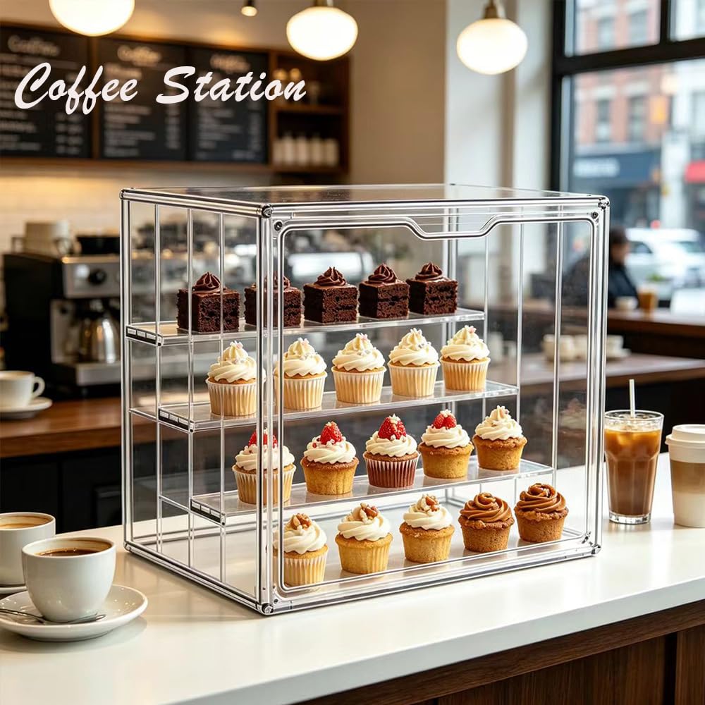 Mini Greenhouse Clear Pastry Display Case, 14.2" L x 8.7" W x10.7 H 3‑Tier Countertop Bakery Display Cabinet with Flip , Clear Dessert Holder for Bread, Pastries, Coffee Pods, Kitchen Supplies 14.2" L x 8.7" W x 10.7 " H 1