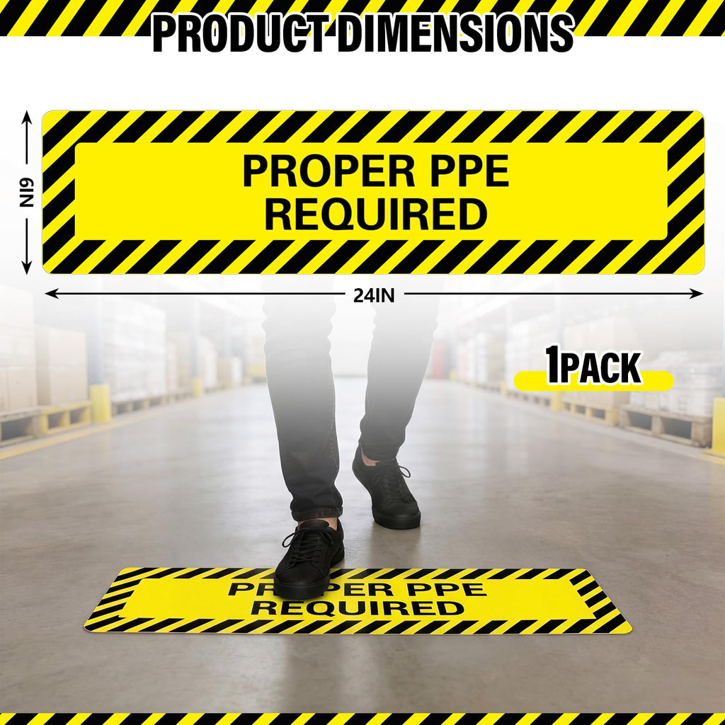 Mifoci 1 Pack Proper Ppe Required Floor Sign Stickers, 6" x 24" Proper Ppe Reouired