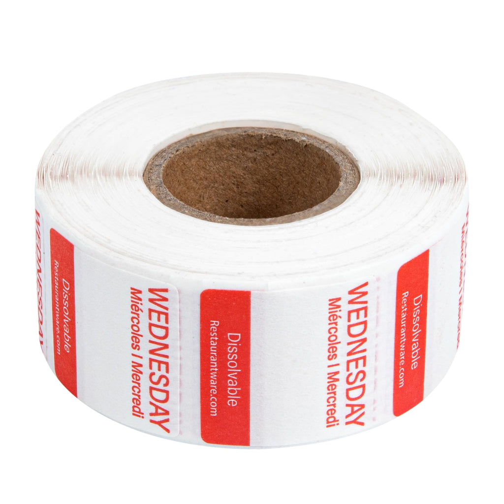 Restaurantware RW Smart 1 Inch x 1 Inch Food Rotation Labels 3500 Dissolvable Food Safety Labels - Premium Trilingual Paper Day Of The Week Labels For Food Storage Or Prep Weekly 7-Day