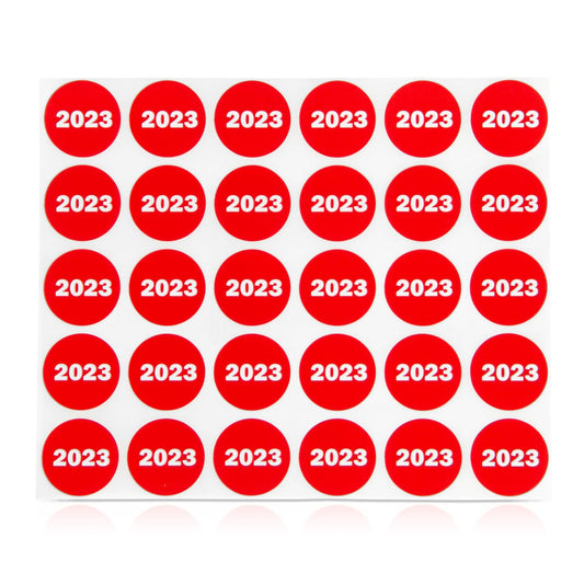 1 Pack of 300 Labels - 2023 Year Stickers, 0.75 inch Circle Dot, Color Coded Neon Red 2023 Year Labels/Class of 2023 Stickers/Book Keeping/Office Organization Inventory
