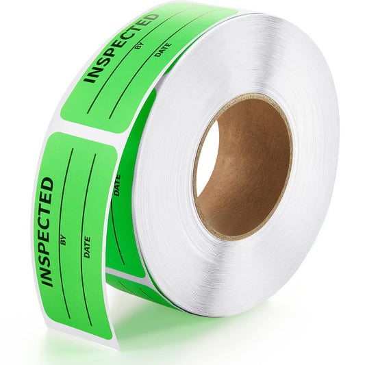 1 x 2.25 Inch Quality Control Inventory Labels 600 pcs Per Roll Inspected by Rectangle Labels Fluorescent Green Adhesive Stickers for Handling Shipping Warehouse Inventory Control(1 Roll) 1