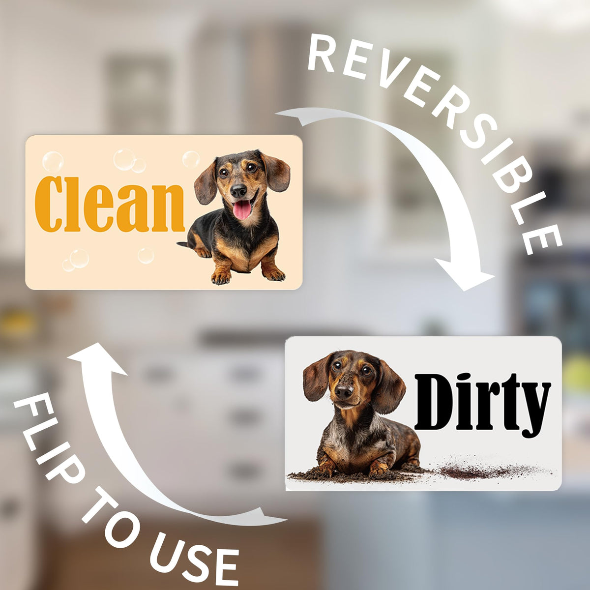 Dachshund Dishwasher Clean Dirty Magnet, Double-Sided