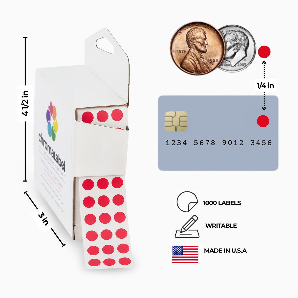 ChromaLabel red dot stickers, 1/4 inch small round color coding labels for inventory, classroom, office, and chart organization.