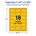Avery® Printable Rectangle Labels, Sure Feed® Technology, 1-1/4" x 2-3/8", Bright Yellow Labels, Print-to-The-Edge, Laser/Inkjet Printable, 360 Total, Great for Mailing 360 labels