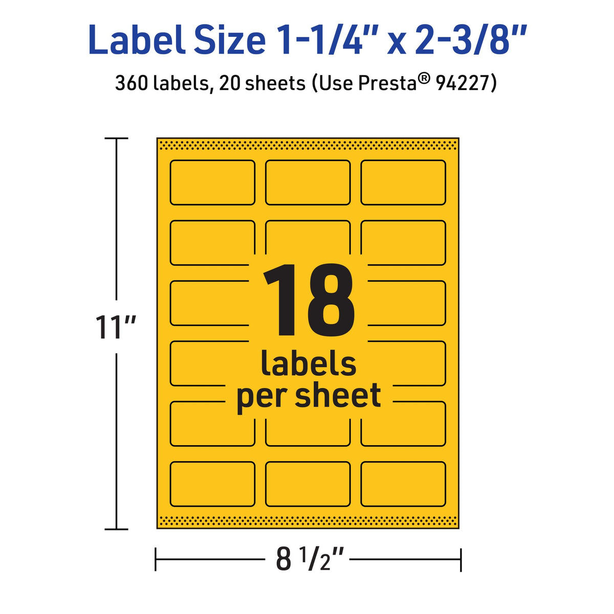 Avery® Printable Rectangle Labels, Sure Feed® Technology, 1-1/4" x 2-3/8", Bright Yellow Labels, Print-to-The-Edge, Laser/Inkjet Printable, 360 Total, Great for Mailing 360 labels