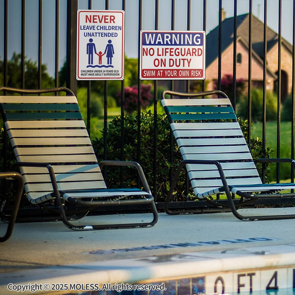 14x10″ Pool Safety Signs, Pool Signs for Outside, 2 Pack, PSP-2302 NoLifeguard & AttendChildren