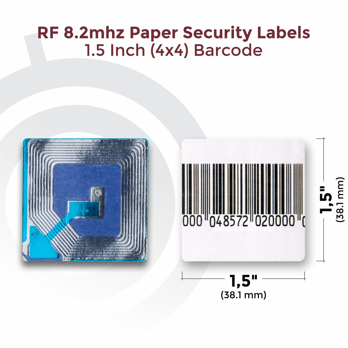 1000 Paper Security Labels 1.5 X 1.5 Inch RF 8.2Mhz White w/Fake Barcode Checkpoint Compatible – Effective Anti-Theft Labels for EAS Loss Prevention Systems by Bullseye Protection 1,000 Security Labels 1.5 x 1.5 Inch