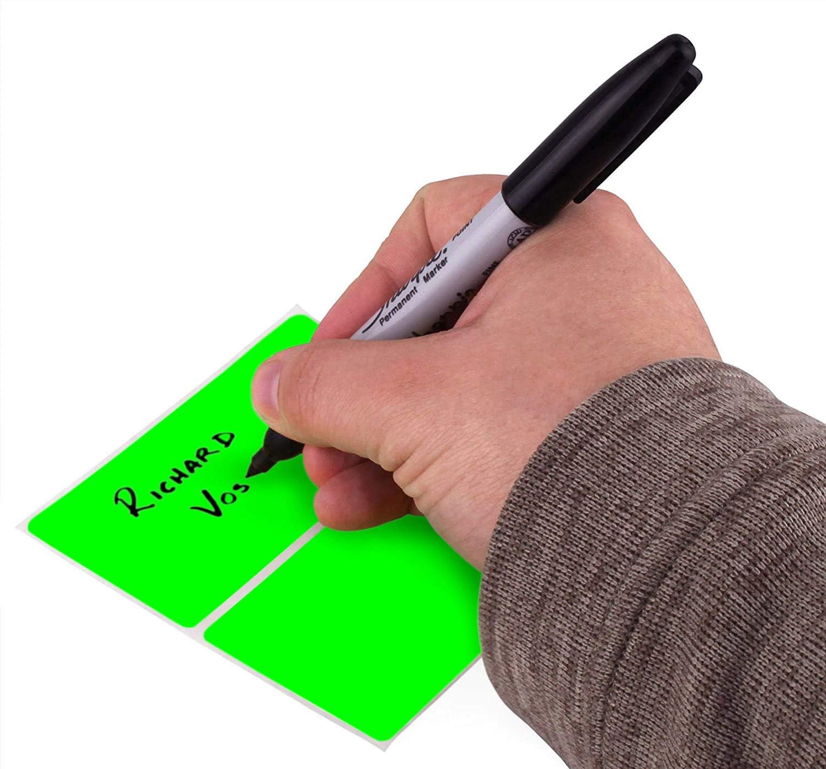 ChromaLabel 2x4 inch fluorescent green permanent color-coding rectangle labels, 250 per roll, for organizing and marking items.