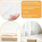 20 Pack Blank Clear Arch Acrylic Sign with Wooden Stands, Arched Round Top Acrylic Sheet, DIY Clear Arch Table Numbers for DIY Name Card Gifts Event Party Sign Decoration