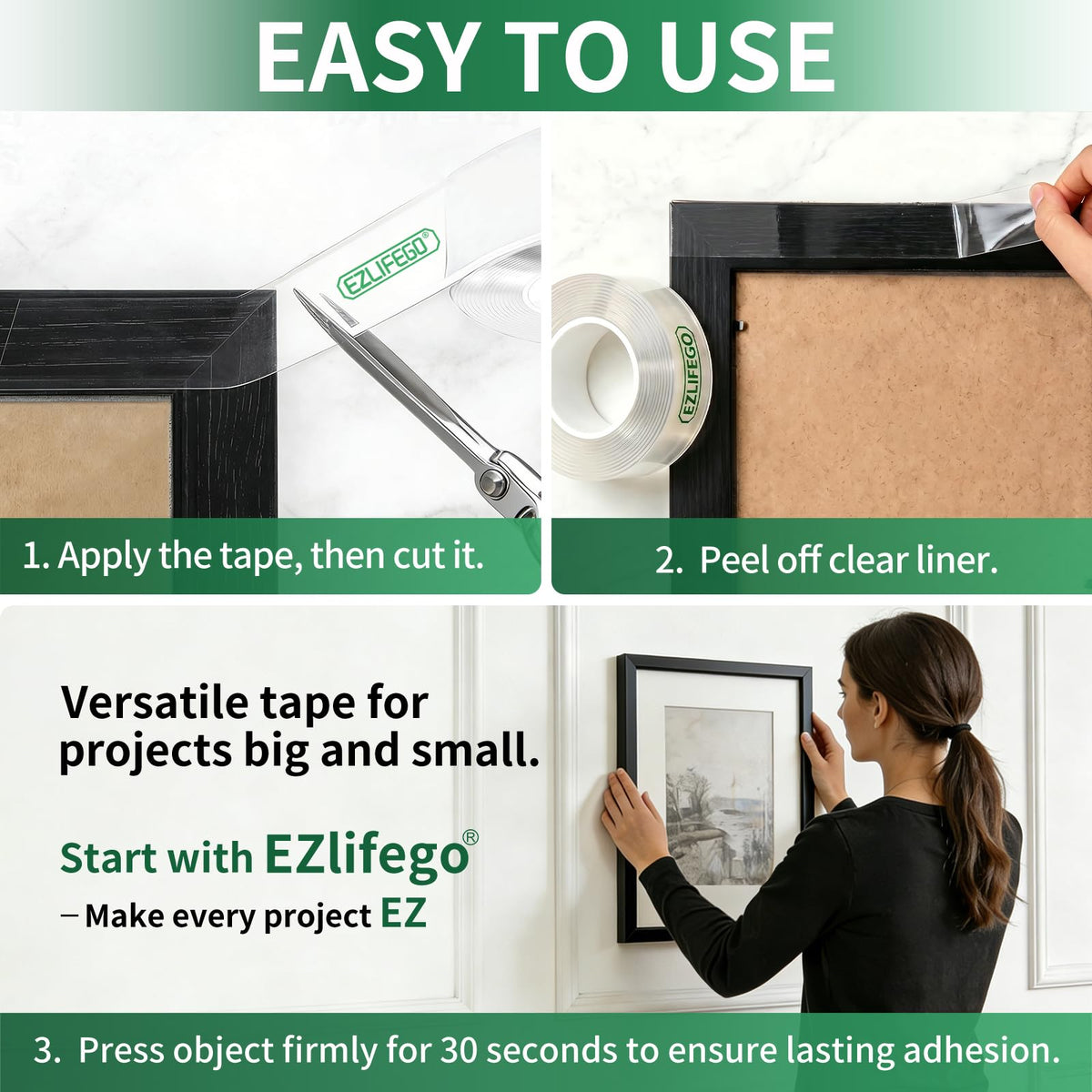 EZlifego Double Sided Tape Heavy Duty(Extra Large 16.5FT), Nano Adhesive Mounting Tape Wall Decor,Sticky Picture Hanging Adhesive Strips Poster Tape 16.5 Feet
