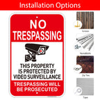 2 PC No Trespassing Signs Private Property, 18"x12" Video Surveillance Sign Red