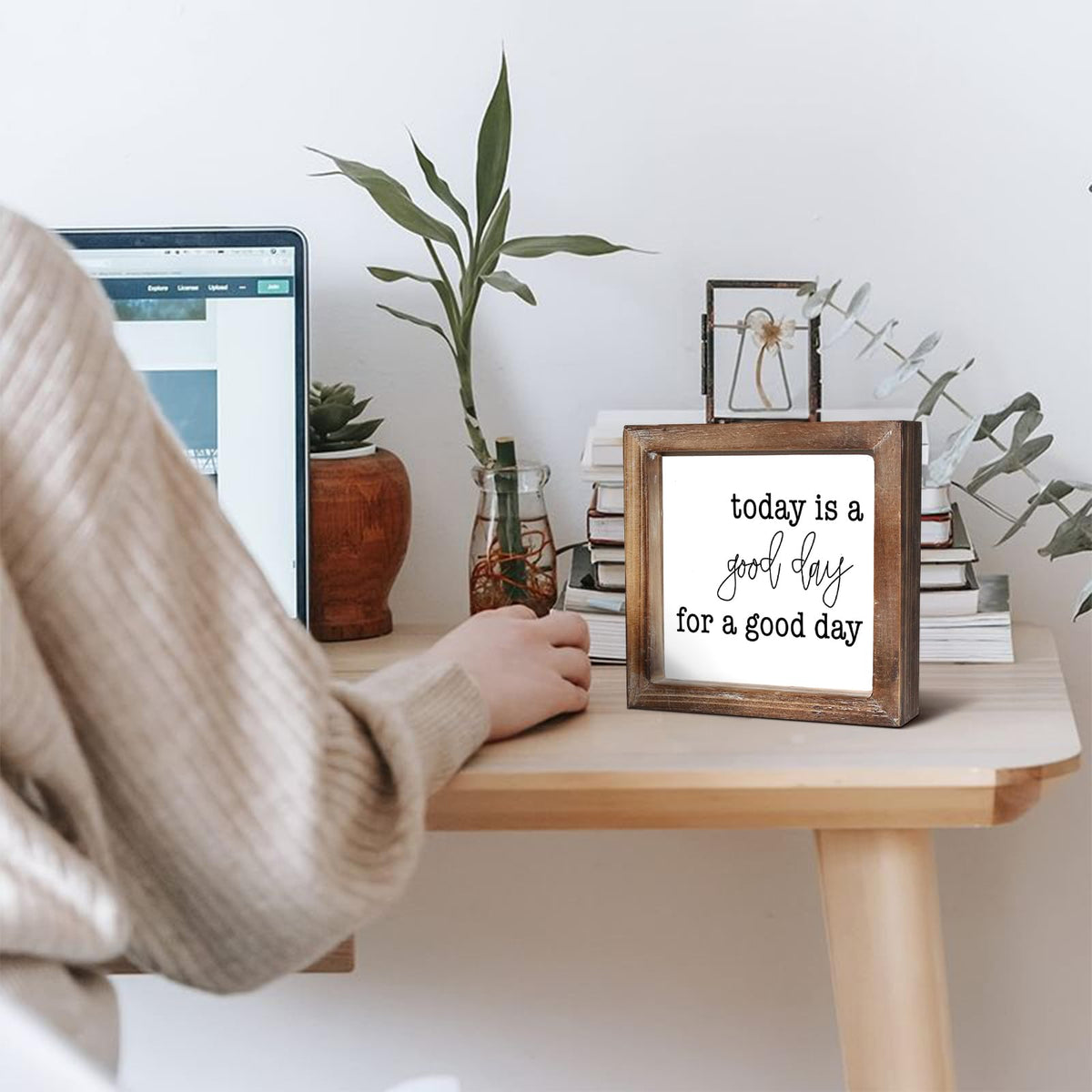 Today is A Good Day for A Good Day Inspirational Wood Box Sign for Home Decor,Freestanding Mini Wood Block Sign for Desk,Shelf or Wall Display 6" x 6" x 1.57" Today is a Good Day