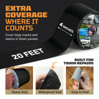 TITANPATCH PRO Waterproof Sealant Tape – Black 4" x20' – Stops Leaks Fast & Stays Sealed for 15+ Years – Sticks to RVs, Roofs, Pools, Boats, Gutters – Built for Harsh Weather (-40°F to 190°F) 4" x 20ft