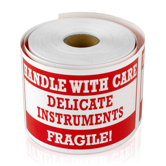 300 Delicate Instrument Stickers - 1 Roll - 3 x 5 inch, Handle with Care, Delicate Instruments Fragile Warning Labels for Shipping/Packing/Handling Labels, Red Delicate Instruments - Red/White