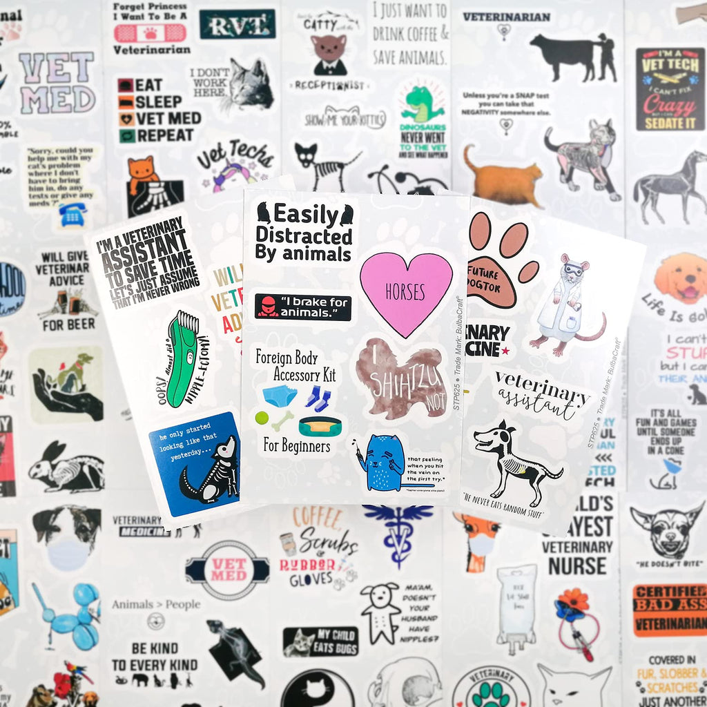 100Pcs Funny Veterinary Stickers and Laptop Decals, Vet Stickers, Veterinarian Decals, Funny Veterinary Gifts, Gifts for Women & Men White