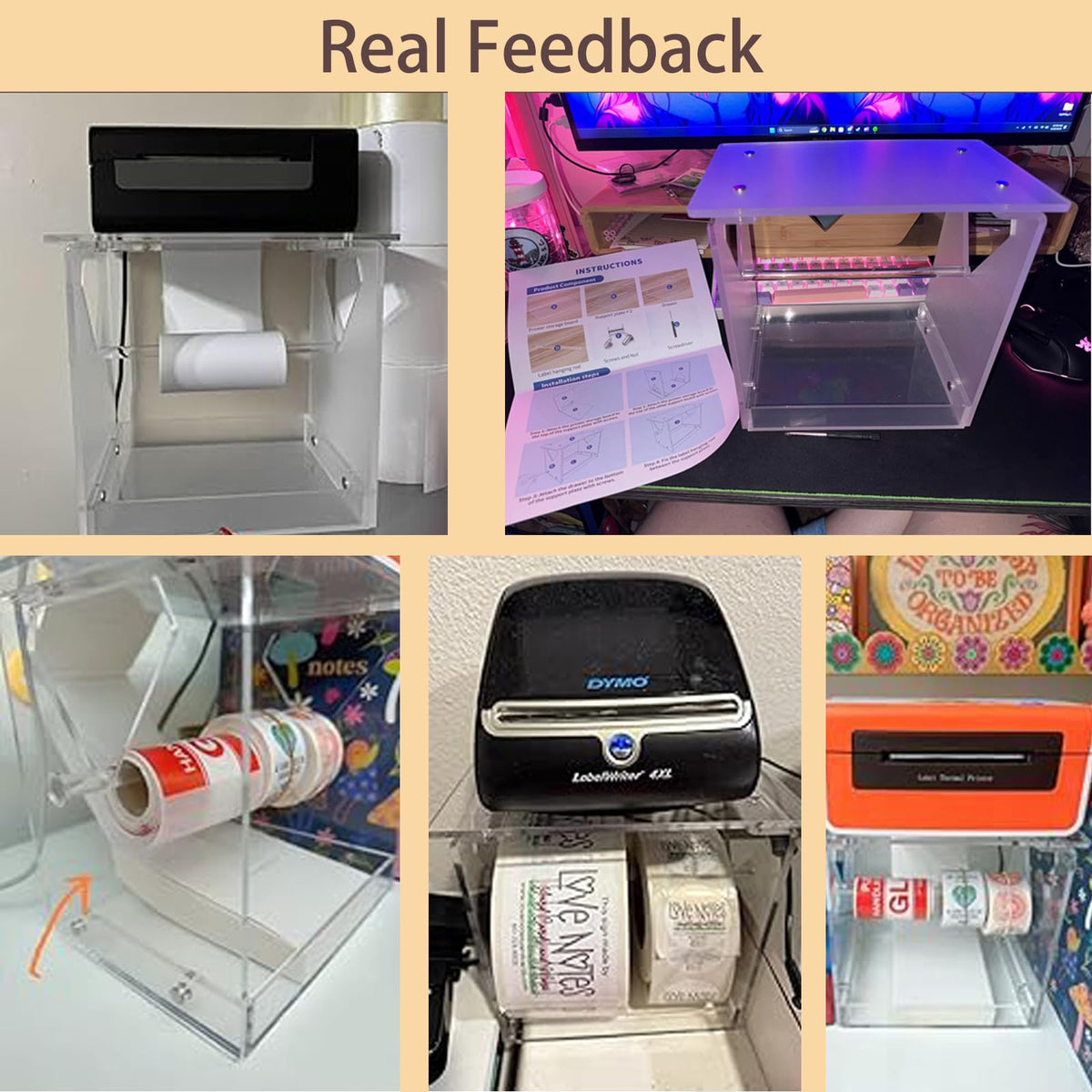 Acrylic Label Roll Holder for Thermal Printer Desktop Stand Transparent