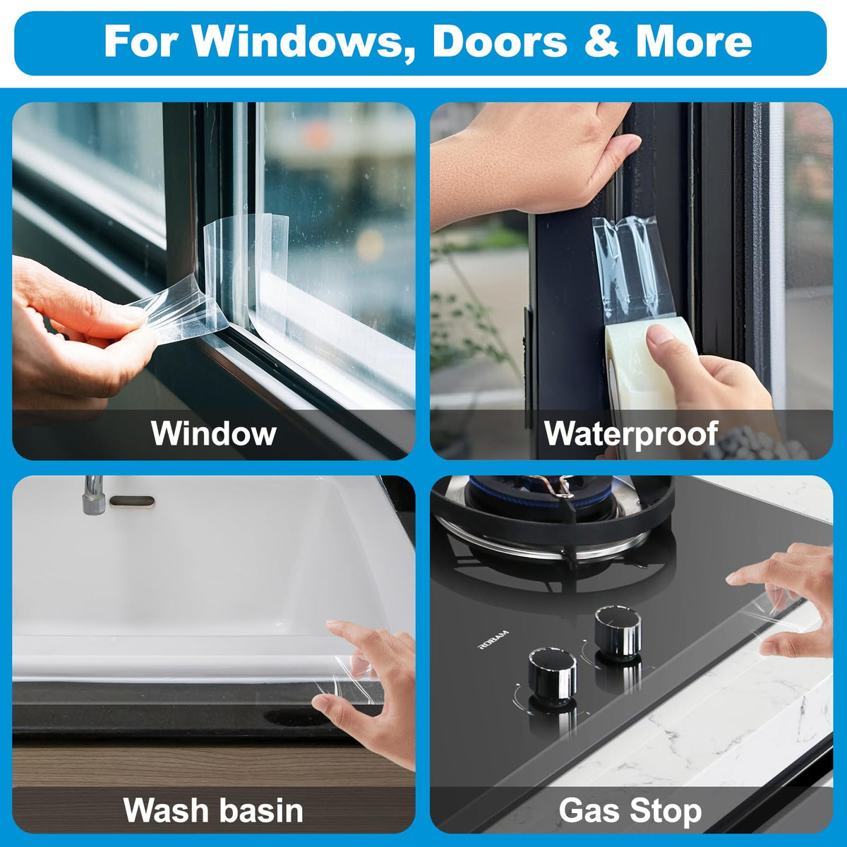 ETERART Transparent Weatherproof Seal Tape 2" x30Yds - Heavy Duty Waterproof Adhesive for Winter Drafts & Rain Leaks, No-Residue Weather Stripping for RVs, Windows, Doors & Renters 2" x 30 Yards