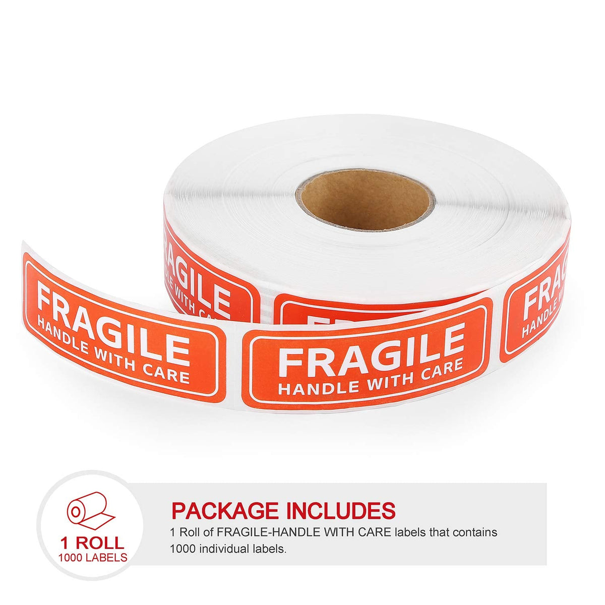 Methdic Fragile Stickers - 1"x 3" Strong Adhesive Fragile Labels 1 Roll/1000 Labels(Handle with Care,Fragile) Stickers for Shipping and Moving 1" x 3" | 1000 Labels