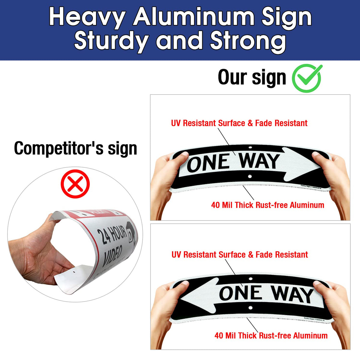 One Way Sign with Arrow, 2-Pack 18x6 Inches Engineer Grade Reflective Rust Free Aluminum, Weather/Fade Resistant, UV Protected, Easy to Mount, Indoor/Outdoor Use (Left/Right) 2 Pack-One Way Sign with Left and Right Arrow-White and black