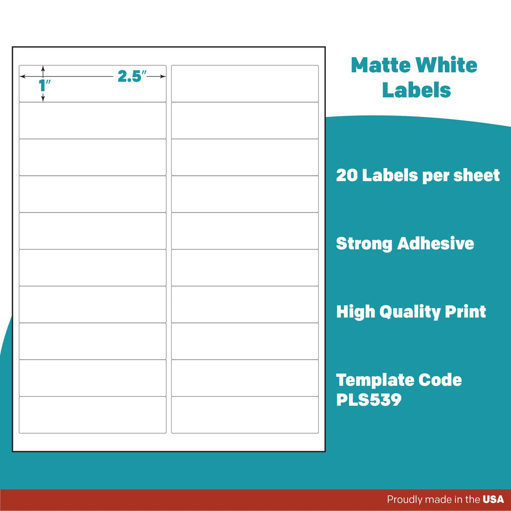 Premium Label Supply White Sticker Address Labels – 4" x 1" – Laser/Inkjet Compatible – (20 per Sheet), 100 Sheets – 2,000 Total Adhesive Labels 2000 Labels