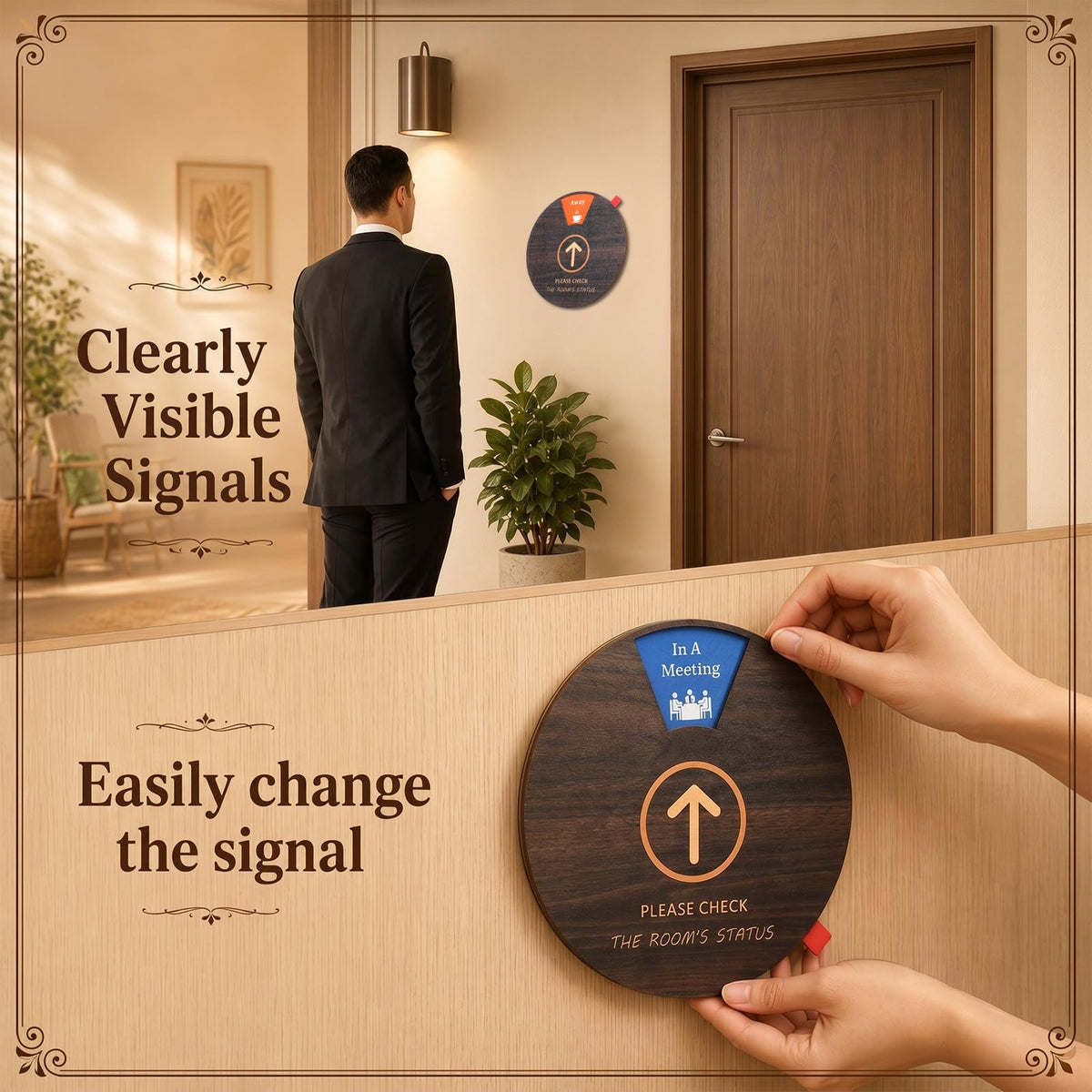 Chunful 6 Pcs 8" Large Office Door Sign 8 Status Options Wheel, Wood Color