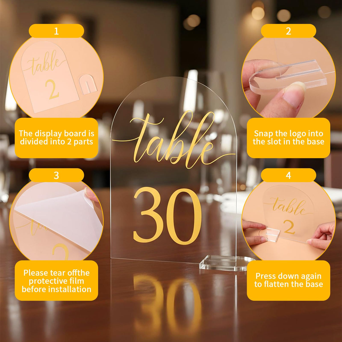 Kifmurase 30 Sets Gold Wedding Table Numbers Clear Number Display Stand